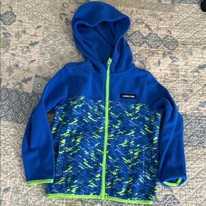 Lands' End Blue and Neon Green Patterned Hoodie